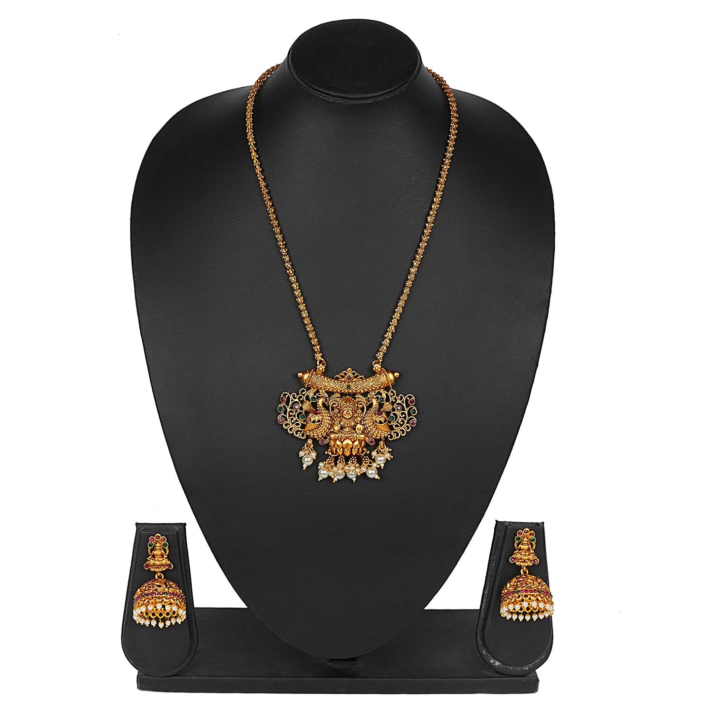 Handcrafted 18K Antique Gold Plated Godess Lakshmi Temple Jewellery Necklace With Matching Jhumka Earring For Women (SJ_2885)