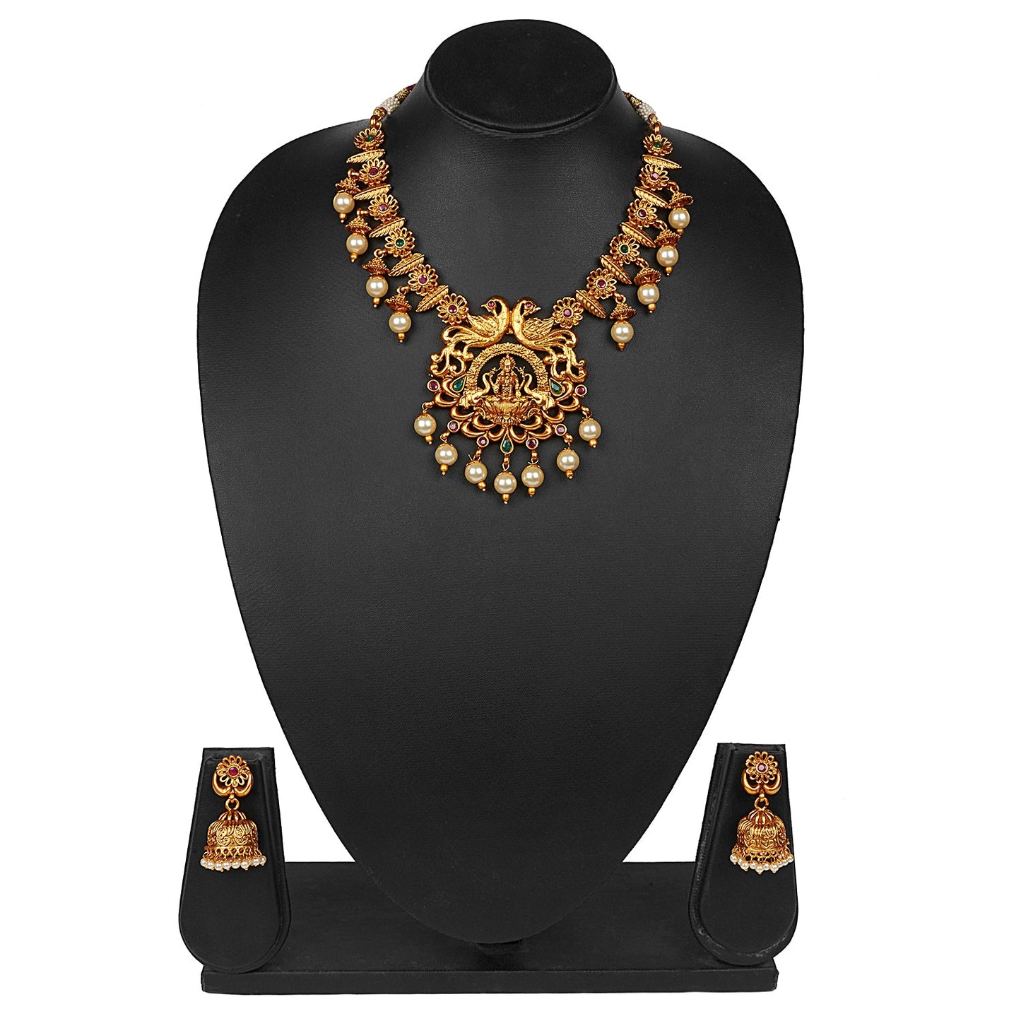Handcrafted 18K Antique Gold Plated Godess Lakshmi Temple Jewellery Necklace With Matching Jhumka Earring For Women (SJ_2887)