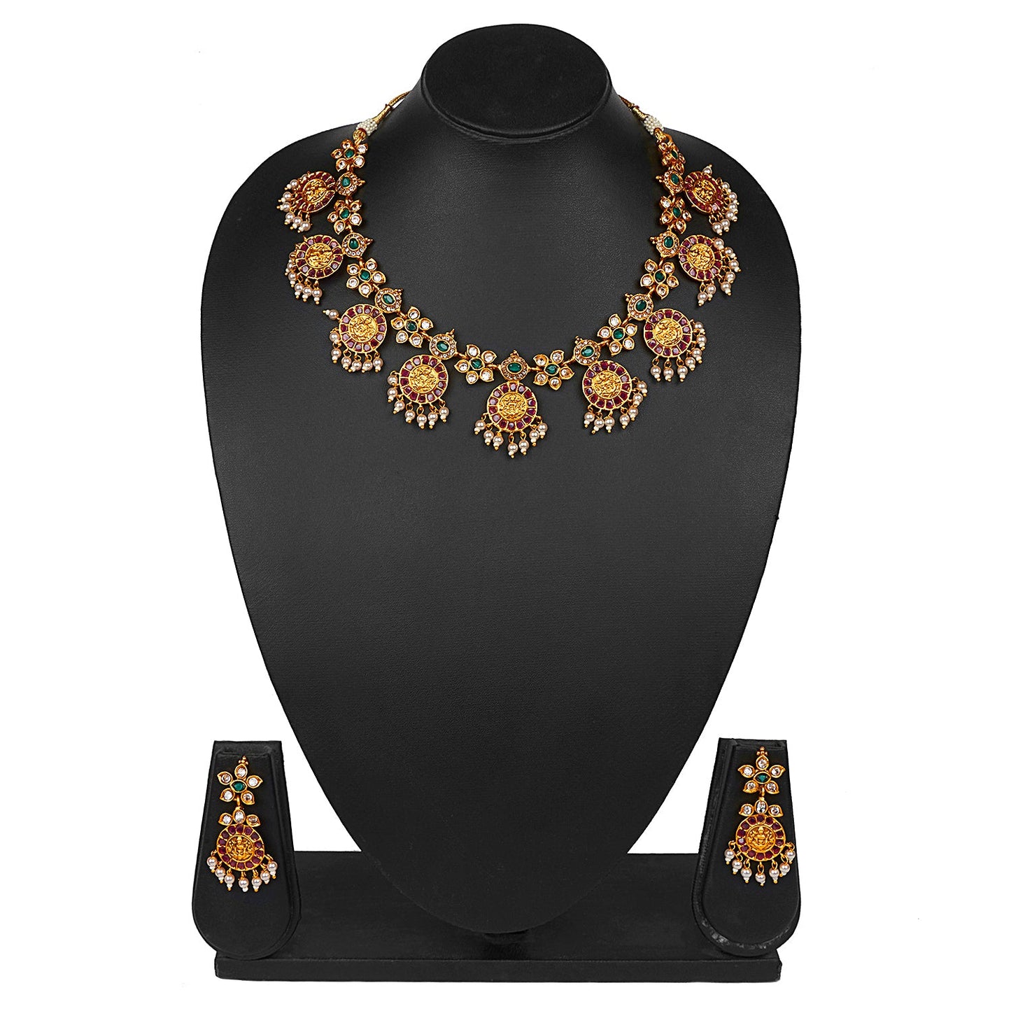 Handcrafted 18K Antique Gold Plated Godess Lakshmi Temple Jewellery Necklace With Matching Earring For Women (SJ_2888)