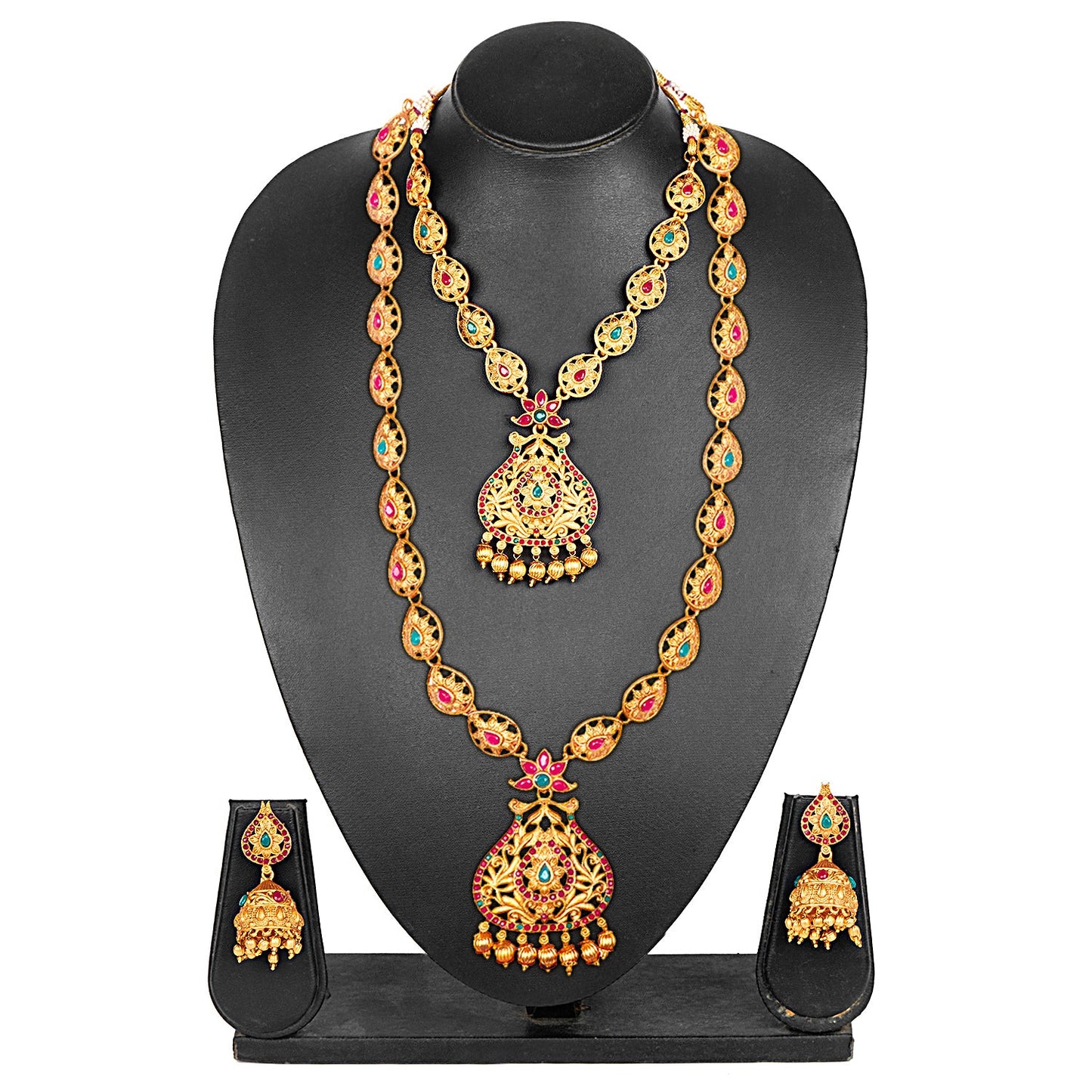Handcrafted 18K Antique Gold Plated Temple Jewellery Combo Bridal Dulhan Necklace Set With Matching Earring For Women (SJ_2889)