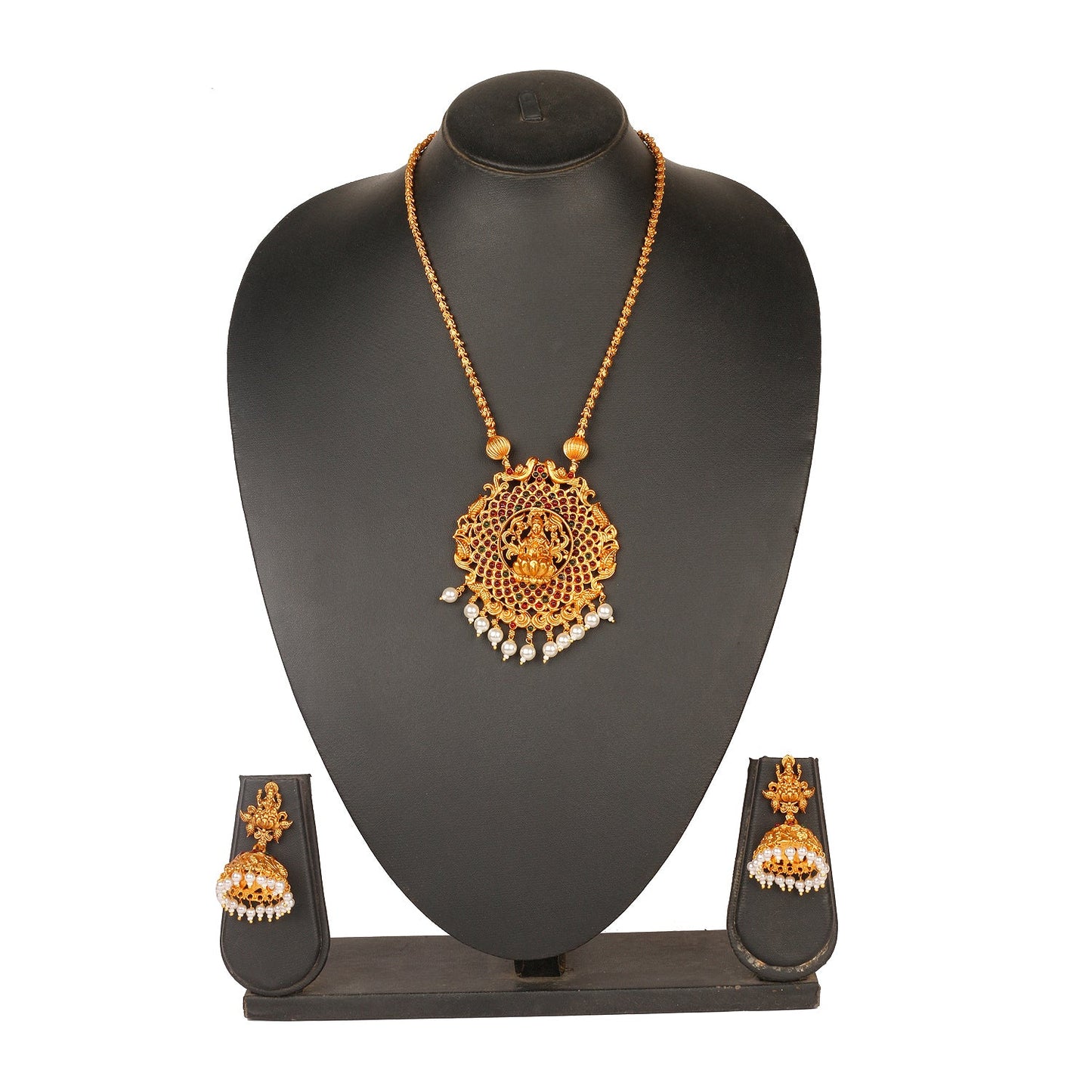 Handcrafted 18K Antique Gold Plated Godess Lakshmi Temple Jewellery Necklace With Matching Earring For Women (SJ_2902)