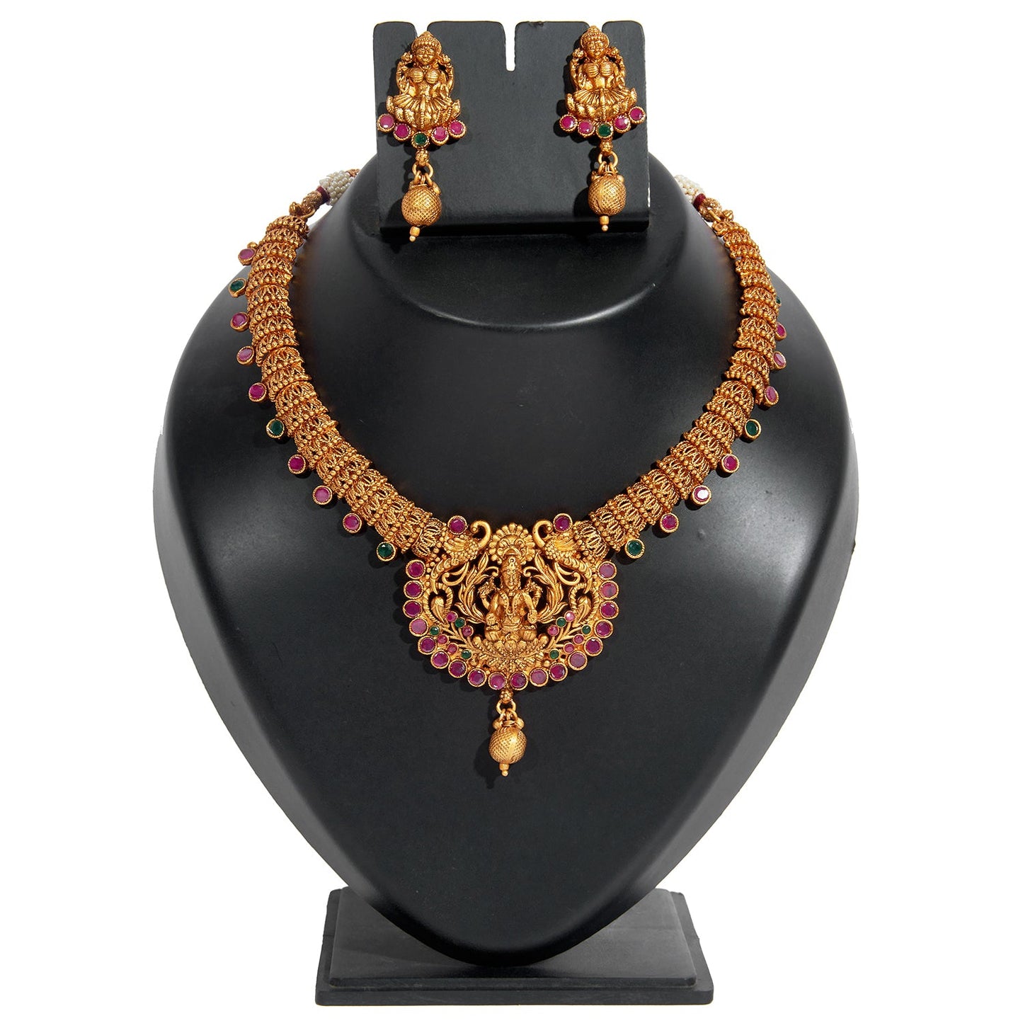 Handcrafted 18K Antique Gold Plated Godess Lakshmi Temple Jewellery Necklace With Matching Earring For Women (SJ_2910)