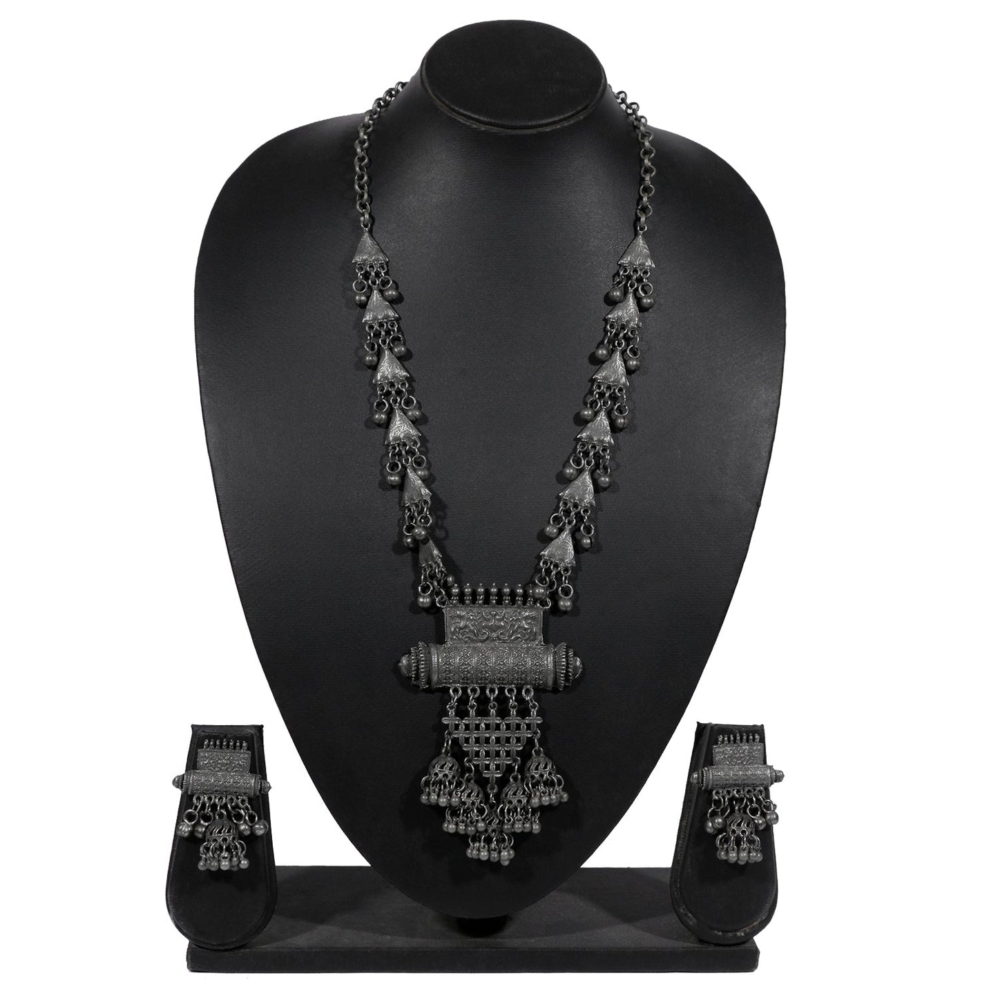 Traditional Indian Handcrafted Real Authentic Silver Look Jewellery Necklace Set With Matching Earrings For Girls & Women (SJ_2915)