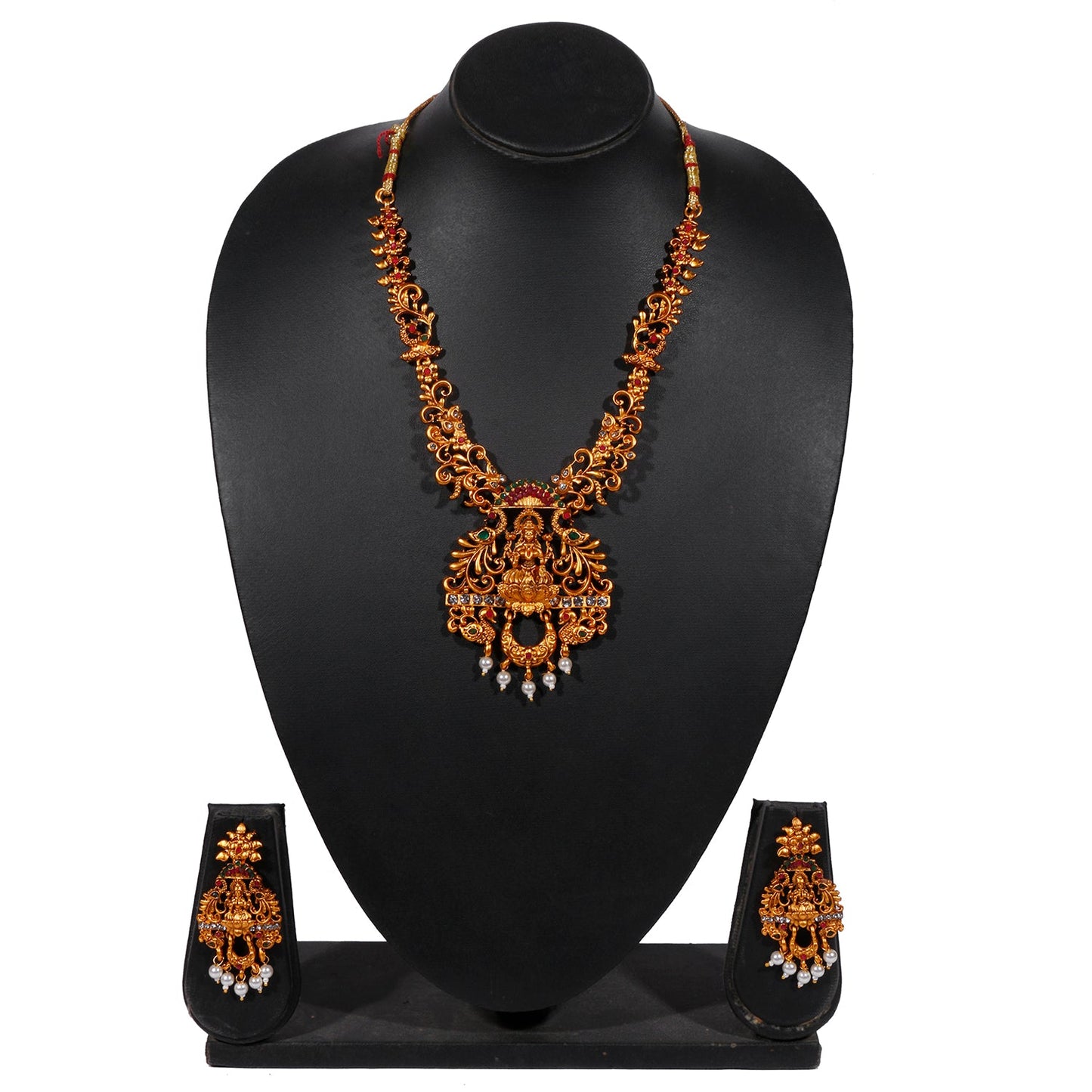 Traditional Indian Handcrafted 18K Antique Gold Plated Godess Lakshmi Temple Jewellery Necklace With Matching Earring For Women (SJ_2917)