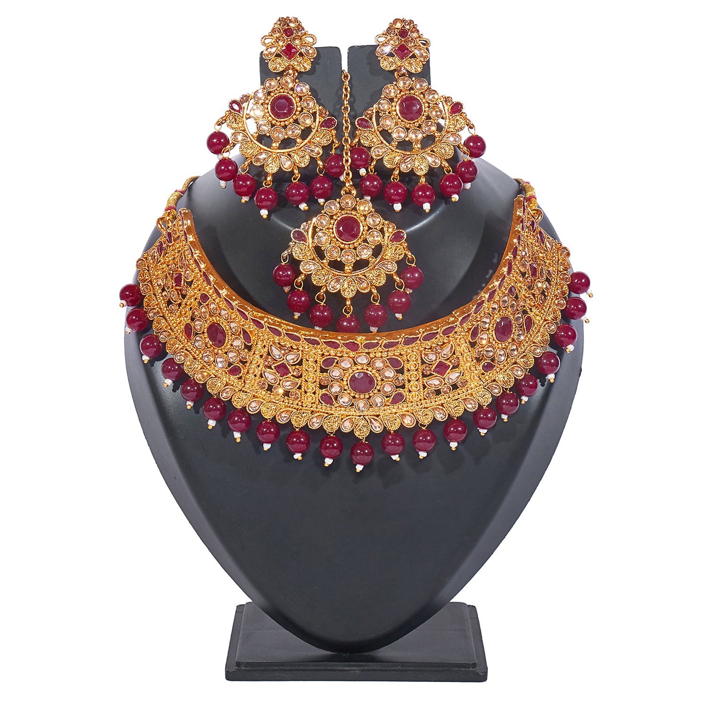 Traditional Indian 18K Antique Gold Plated One Gram Wedding Bridal Jewellery Combo Necklace Set with Tikka and Earrings for Women (SJ_2919_M)