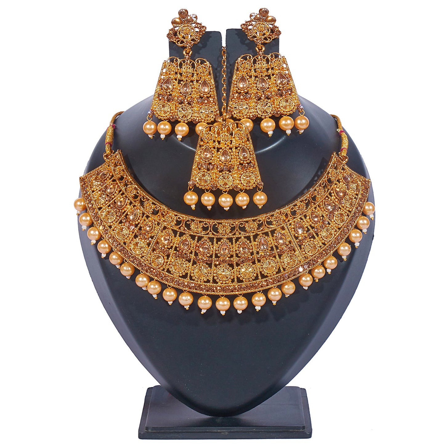 Traditional Indian 18K Antique Gold Plated One Gram Wedding Bridal Jewellery Combo Necklace Set with Tikka and Earrings for Women (SJ_2920_LC)