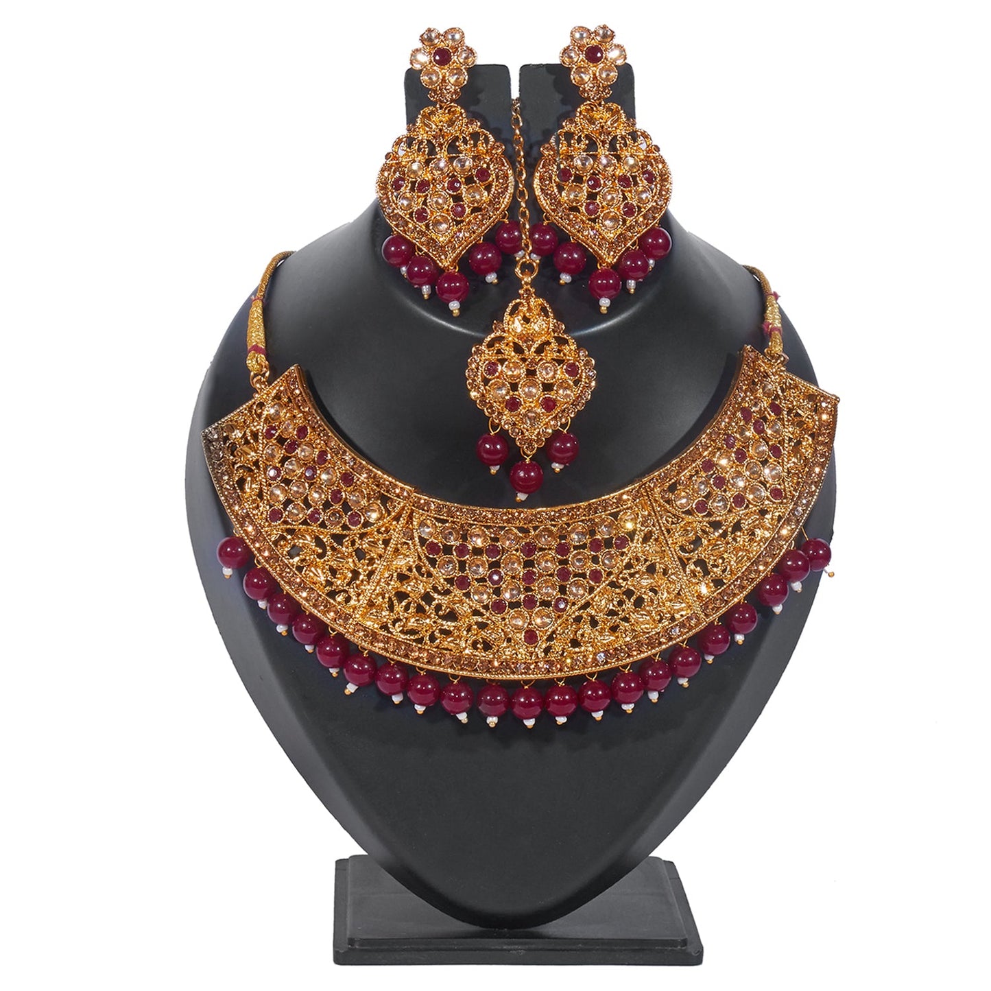 Traditional Indian 18K Antique Gold Plated One Gram Wedding Bridal Jewellery Combo Necklace Set with Tikka and Earrings for Women (SJ_2921_M)