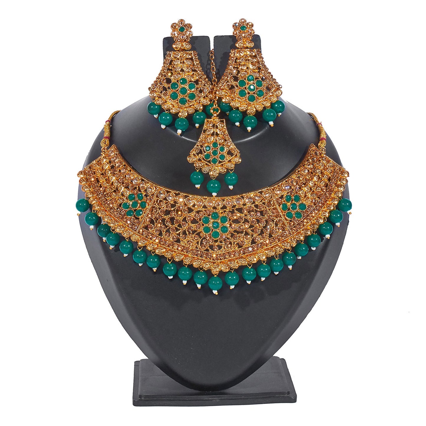 Traditional Indian 18K Antique Gold Plated One Gram Wedding Bridal Jewellery Combo Necklace Set with Tikka and Earrings for Women (SJ_2922_G)