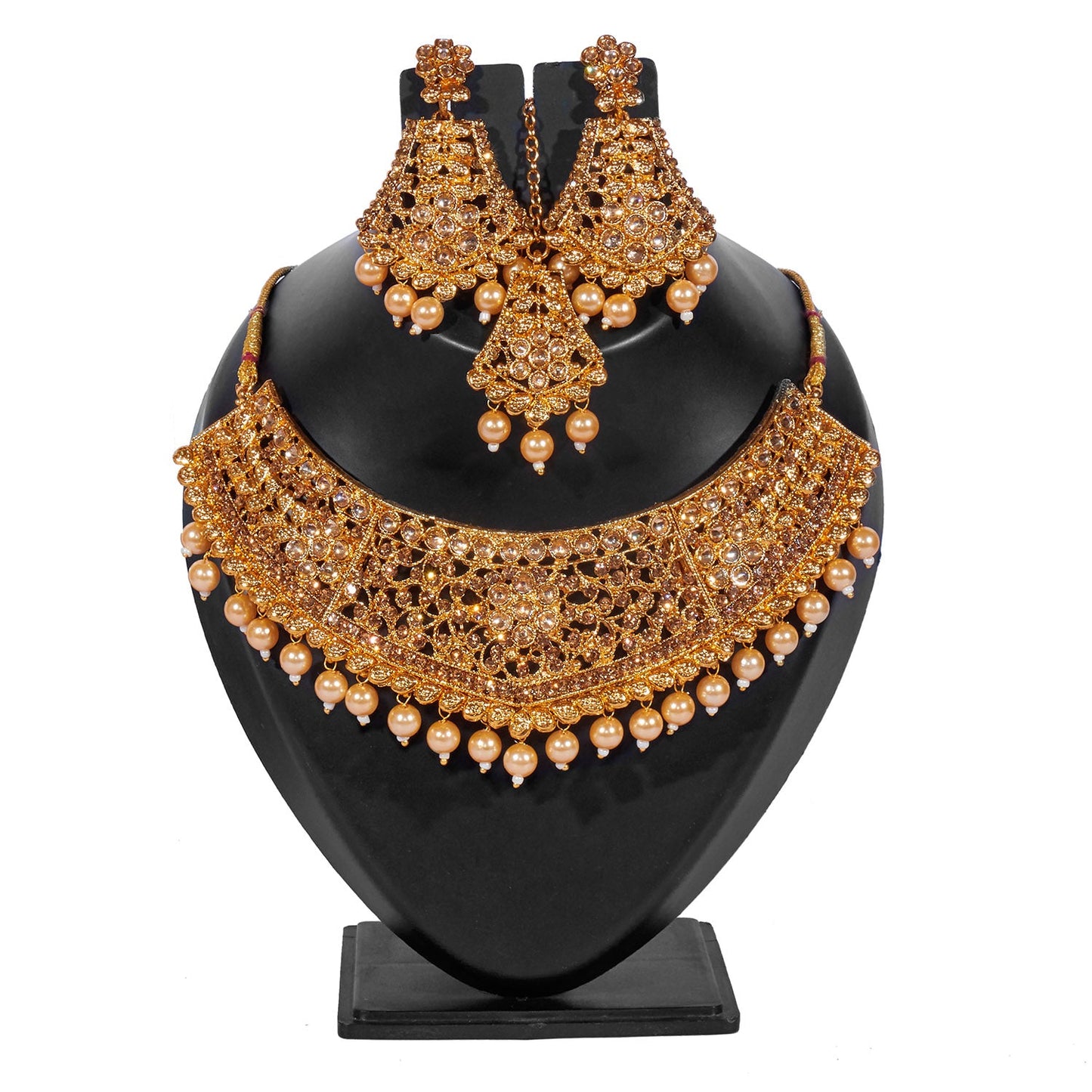 Traditional Indian 18K Antique Gold Plated One Gram Wedding Bridal Jewellery Combo Necklace Set with Tikka and Earrings for Women (SJ_2922_LC)