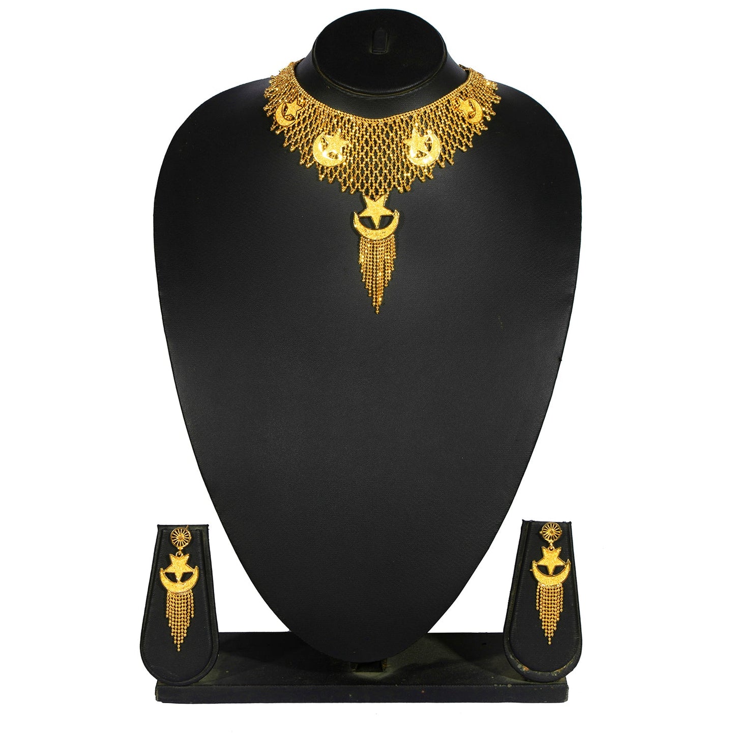 Shining Jewel Traditional Gold Plated Designer Stylish Bridal Chand Tara Jewellery Necklace Set for Women (SJ_2947)