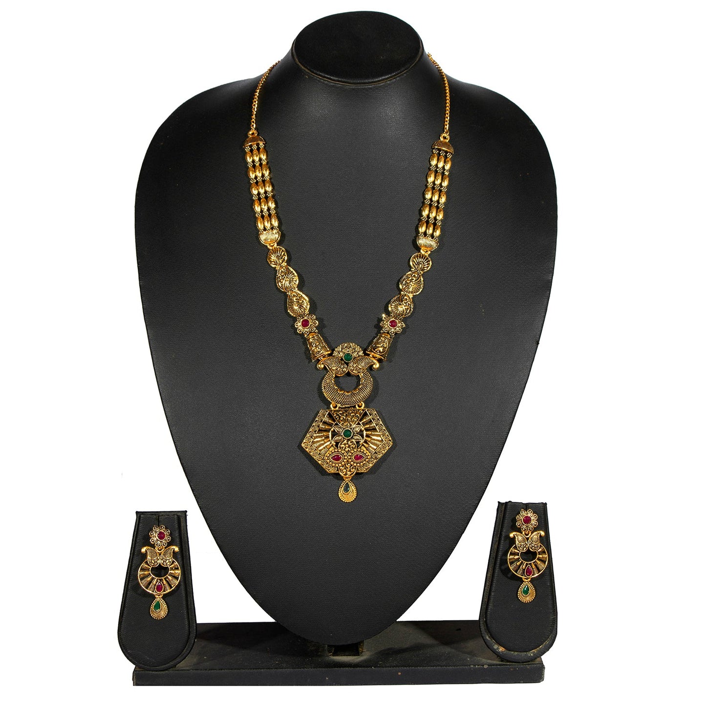 Shining Jewel Traditional Antique Gold Plated Designer Stylish Traditional Long Bridal Jewellery Necklace Set for Women (SJ_2952)