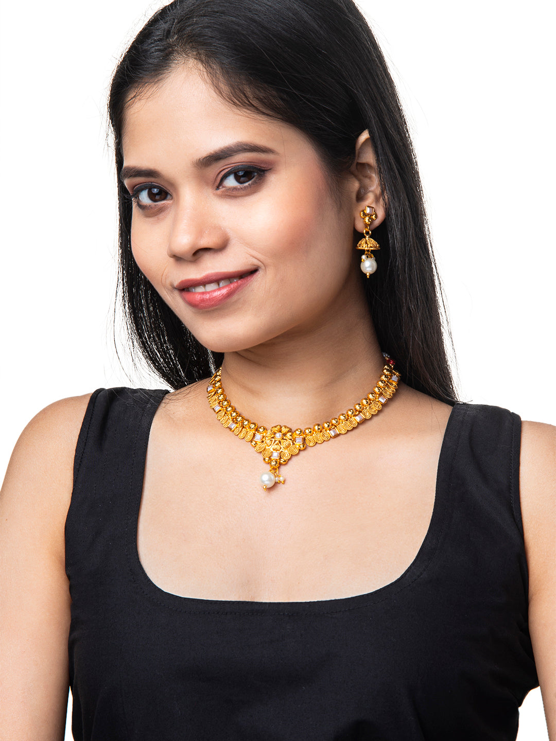 Shining Jewel Antique Gold Plated Classic Traditional Jewellery Necklace Set For Girls & Women (SJ_2986)