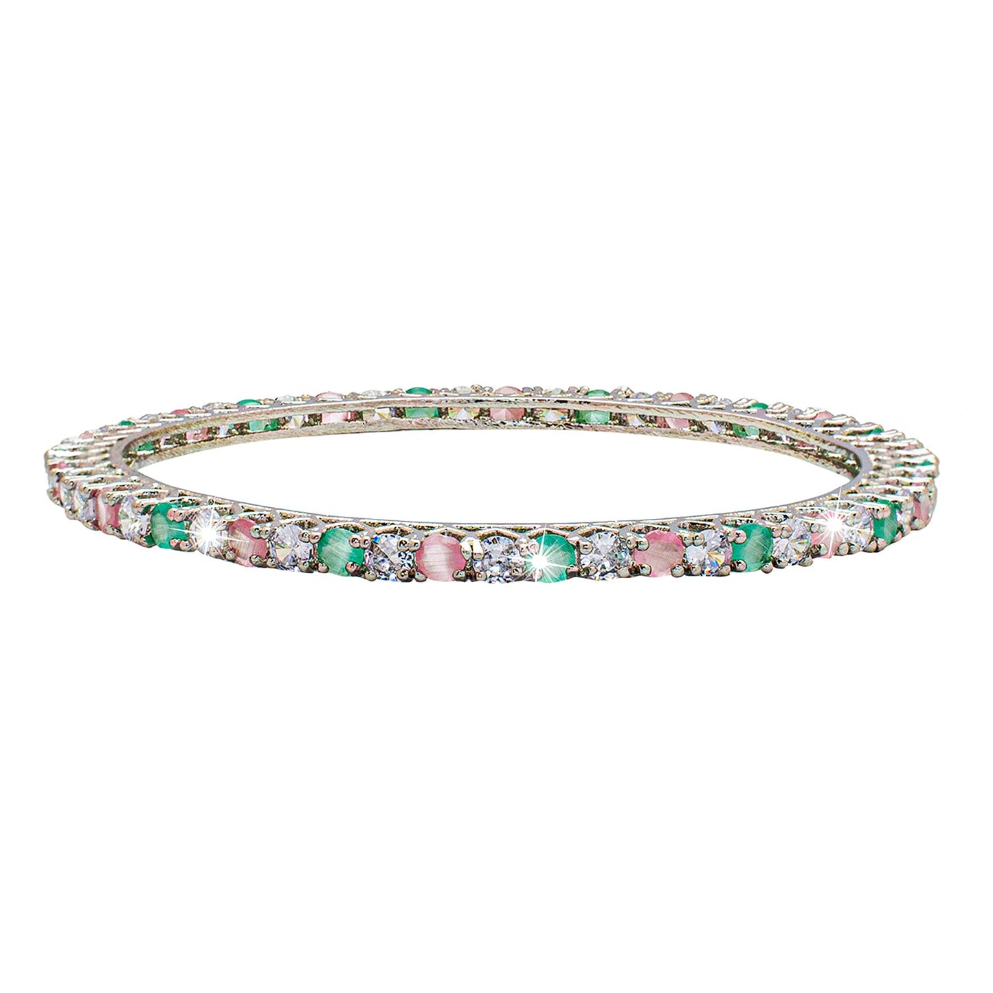 Shining Jewel Silver Plated American Diamond CZ Solitaire Bangles For Women SJ_3002_(S.MT)_2.4