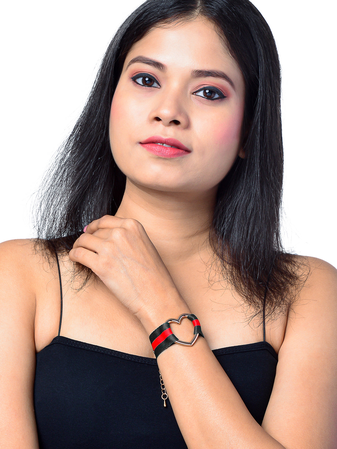 Shining Jewel Western & Stylish Heart Buckle Cloth Strap Bracelet For Girls And Women (SJ_3148)