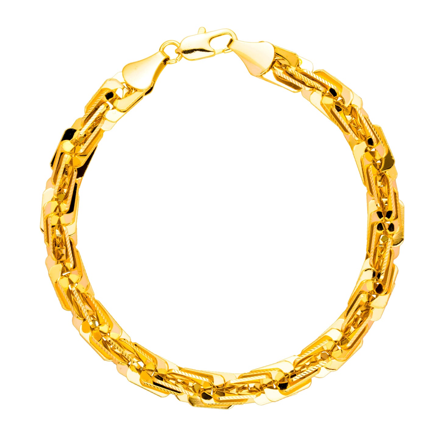 14K 8 inches Flat & Thick Gold Plated Imported Quality Box Link Bracelet for Men & Women (SJ_3182) - Shining Jewel
