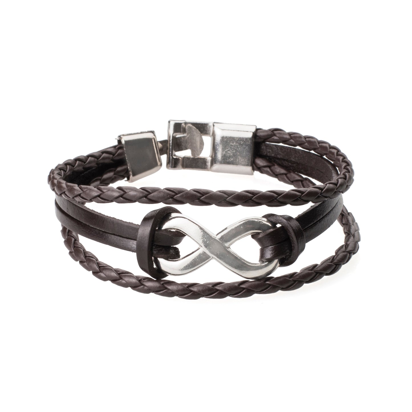 Multilayer Braided Leather Bracelet for Men / Boys with Stainless Steel Infinity Charm (SJ_3231_BR)