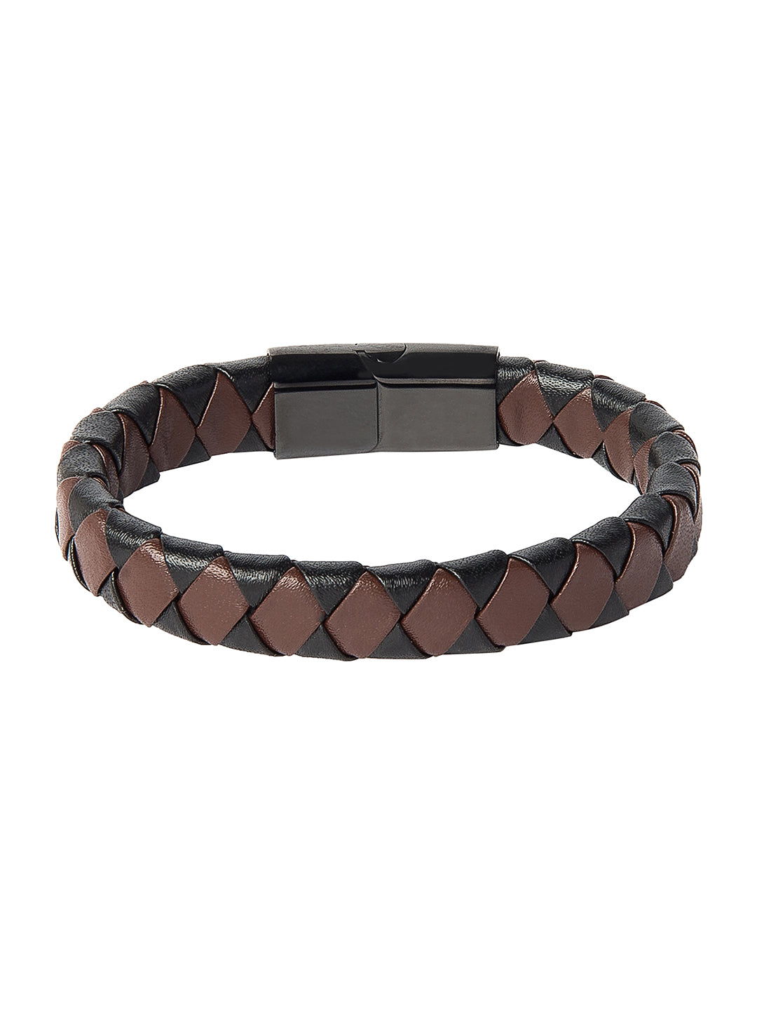Braided Designer Stainless Steel and Leather Bracelet for Men, Boys Brown (SJ_3327)