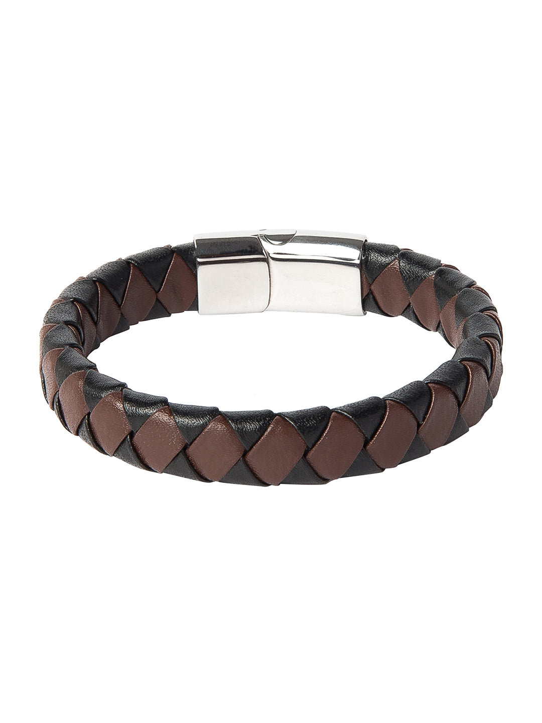 Braided Designer Stainless Steel and Leather Bracelet for Men, Boys Brown (SJ_3328)