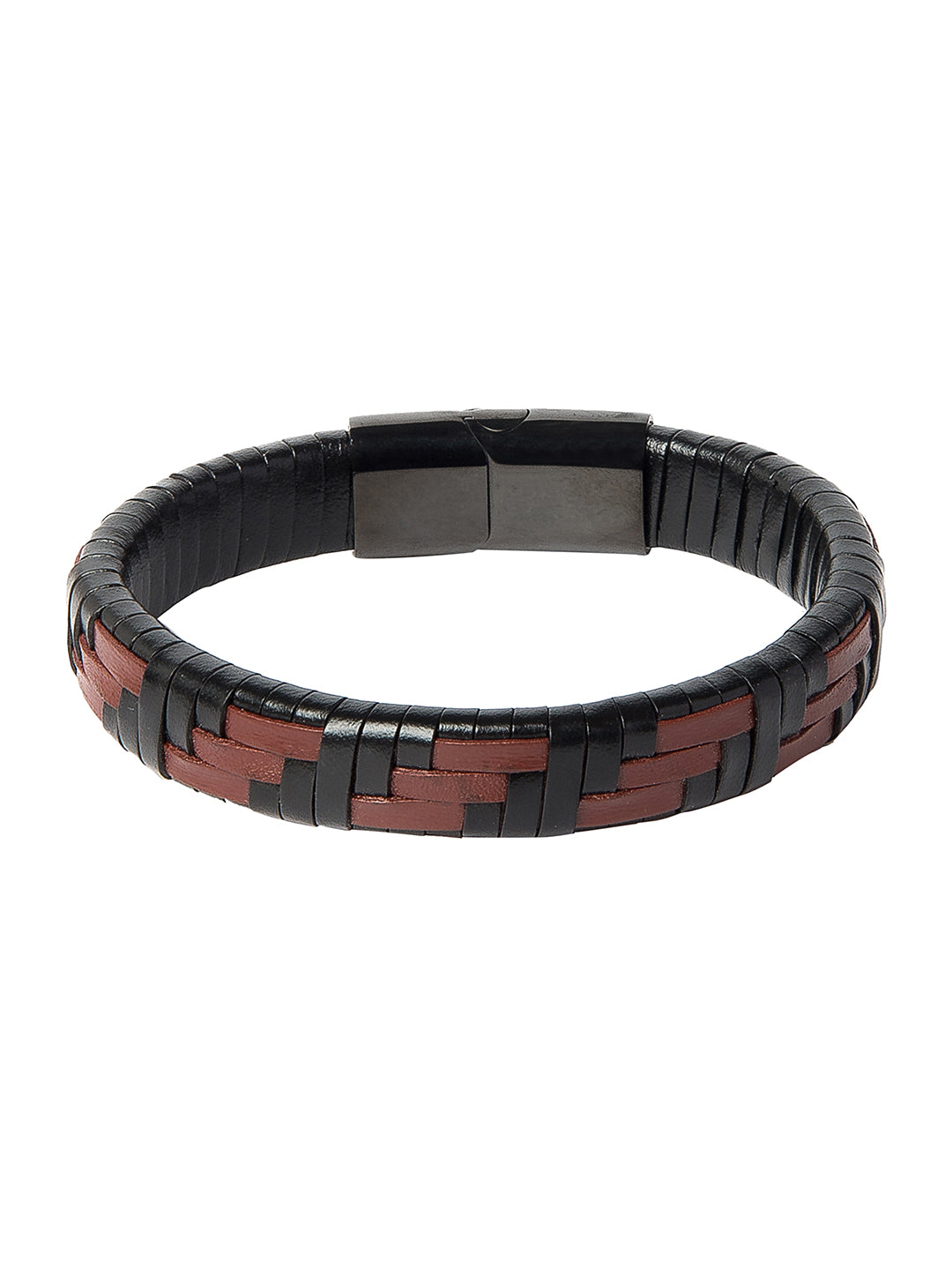 Braided Designer Stainless Steel and Leather Bracelet for Men Boys Black (SJ_3329)