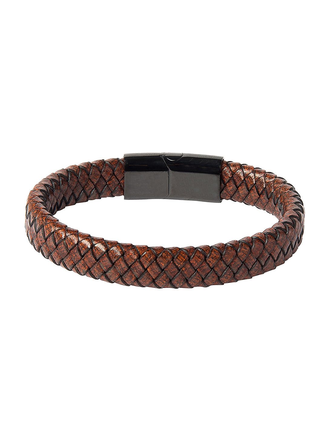Braided Designer Stainless Steel and Leather Bracelet for Men Boys Brown (SJ_3334)