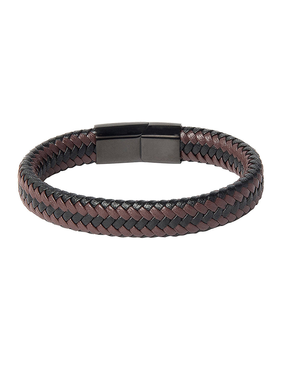 Braided Designer Stainless Steel and Leather Bracelet for Men Boys Brown (SJ_3335)