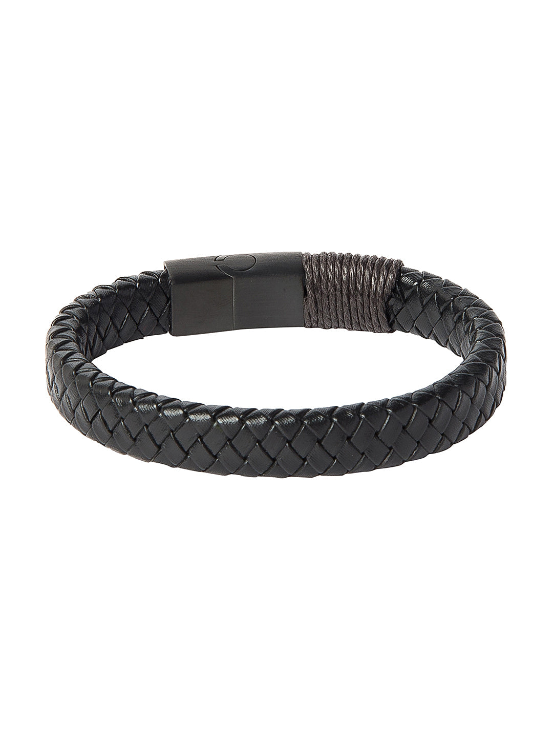 Braided Designer Stainless Steel and Leather Bracelet for Men Boys Black (SJ_3336)