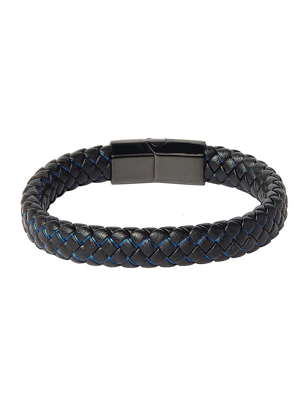 Braided Designer Stainless Steel and Leather Bracelet for Men Boys Black (SJ_3339_BK)