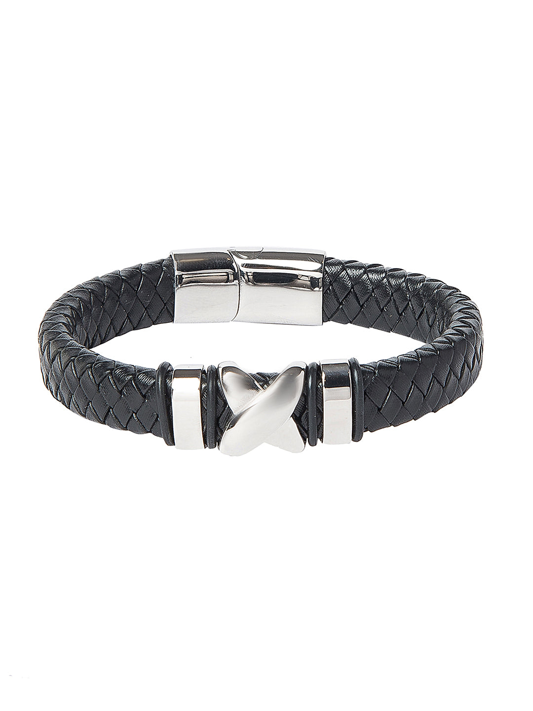 Braided Designer Stainless Steel and Leather Bracelet for Men, Boys Black (SJ_3343_S)