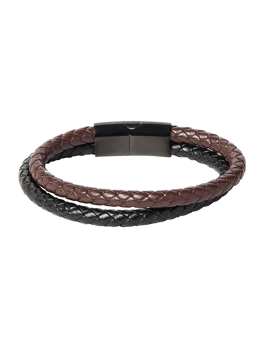 Braided Designer Stainless Steel and Leather Bracelet for Men, Boys Black and Brown (SJ_3346_BB)