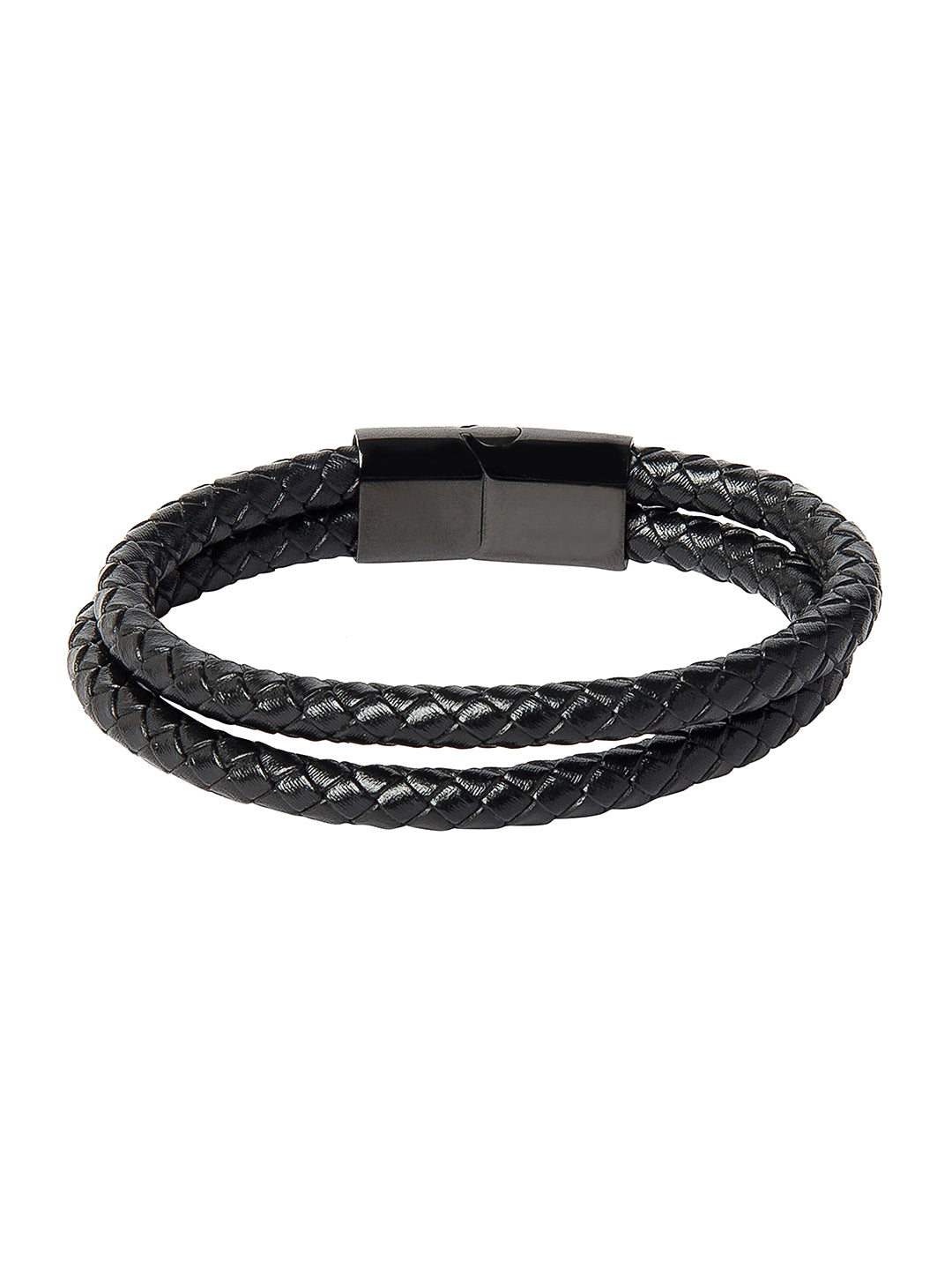 Braided Designer Stainless Steel and Leather Bracelet for Men, Boys Black (SJ_3346_BK)