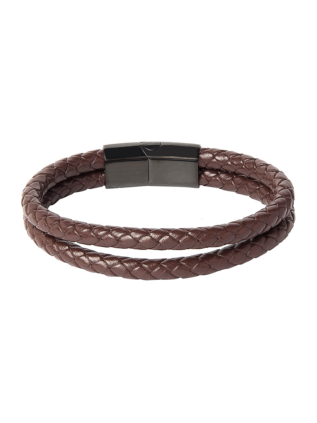 Braided Designer Stainless Steel and Leather Bracelet for Men, Boys Brown (SJ_3346_BR)