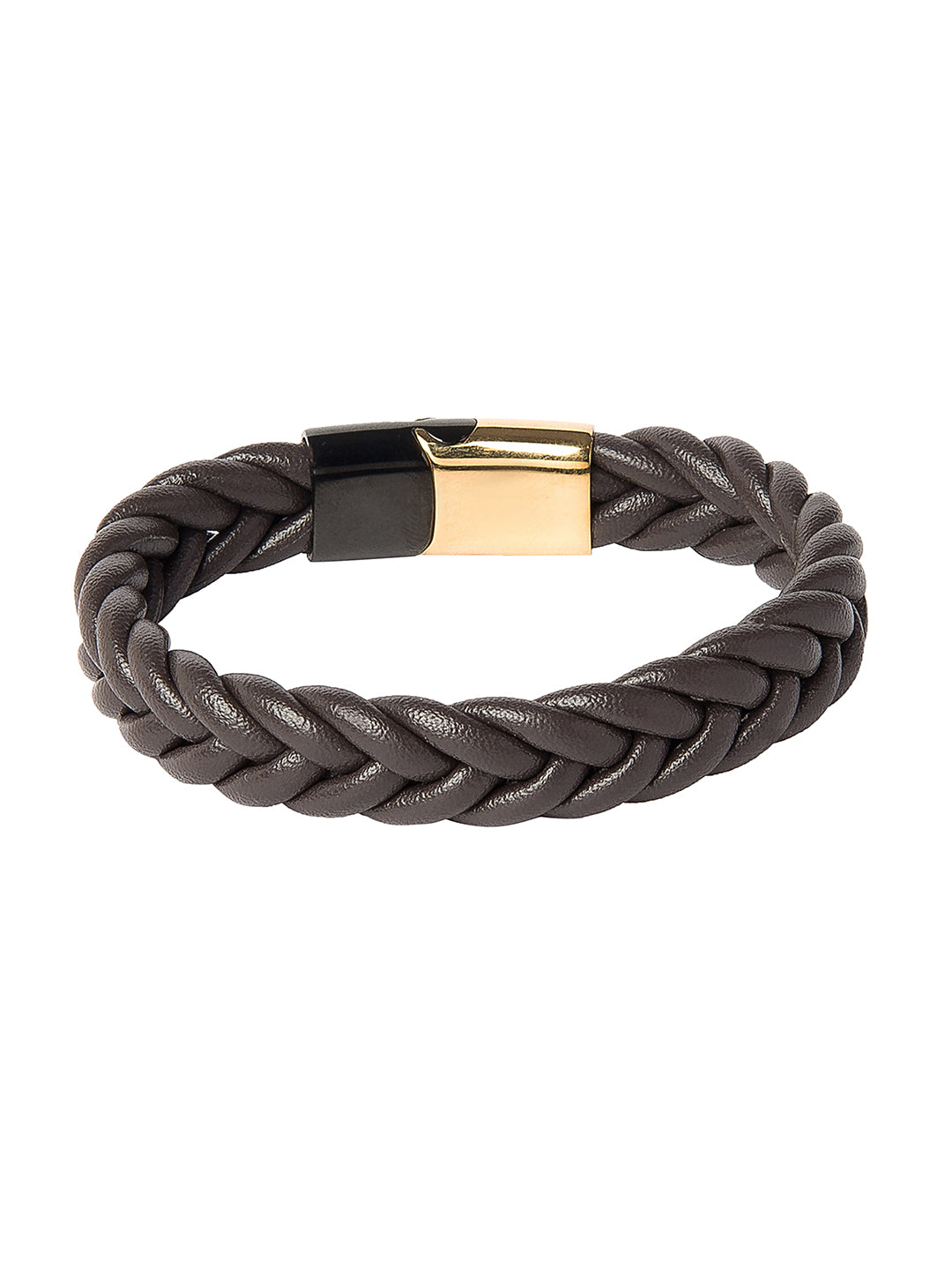 Braided Designer Stainless Steel and Leather Bracelet for Men, Boys Brown (SJ_3349_BR)
