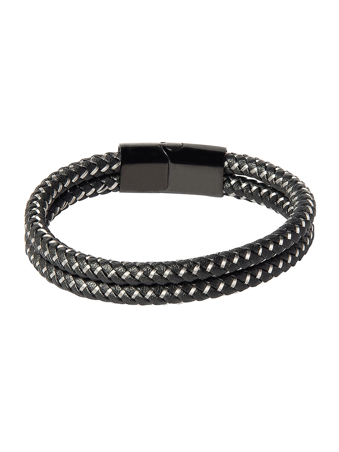 Braided Designer Stainless Steel and Leather Bracelet for Men, Boys Black (SJ_3350_BK)