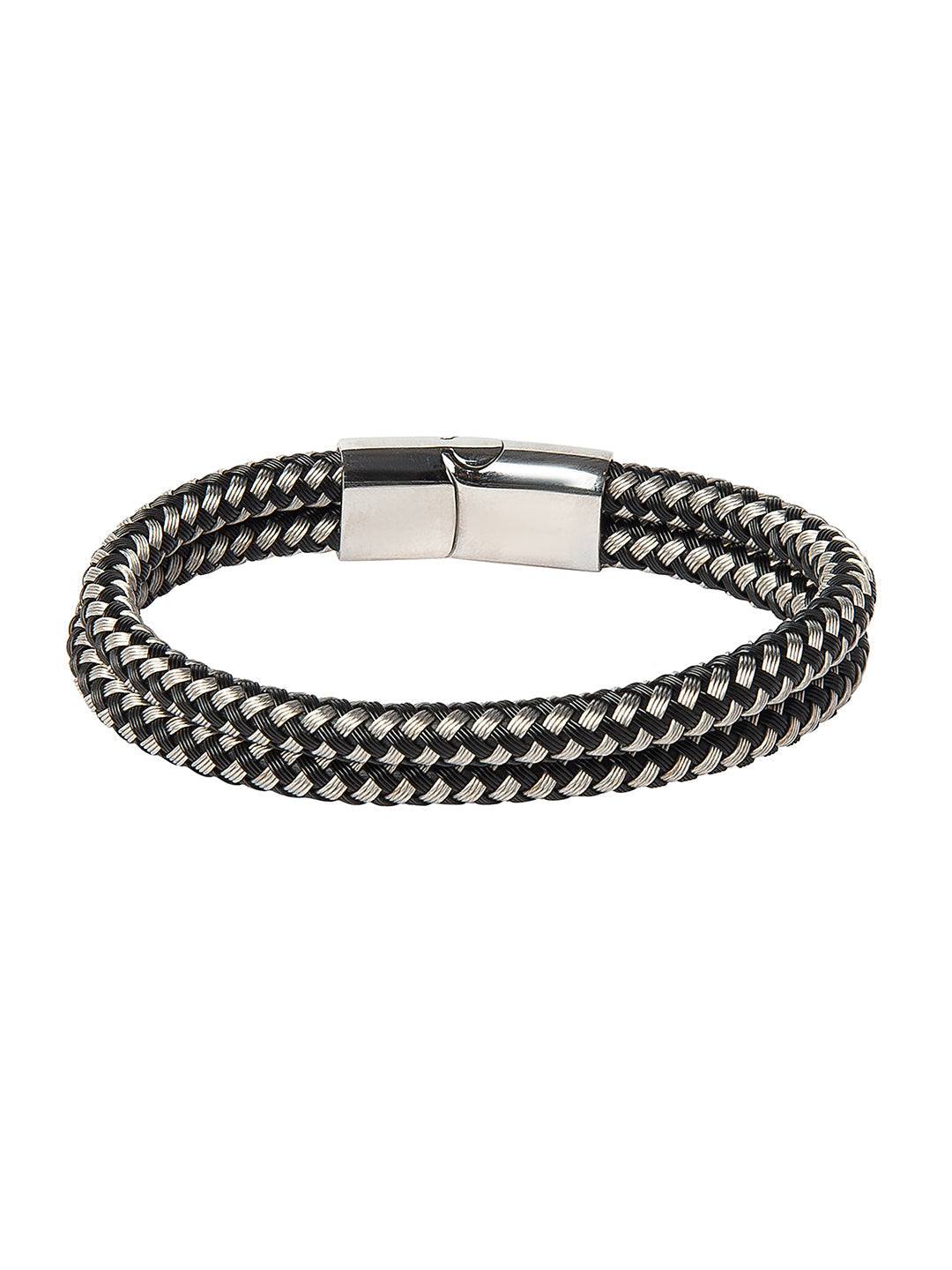 Braided Designer Stainless Steel and Leather Bracelet for Men, Boys Black (SJ_3350_S)