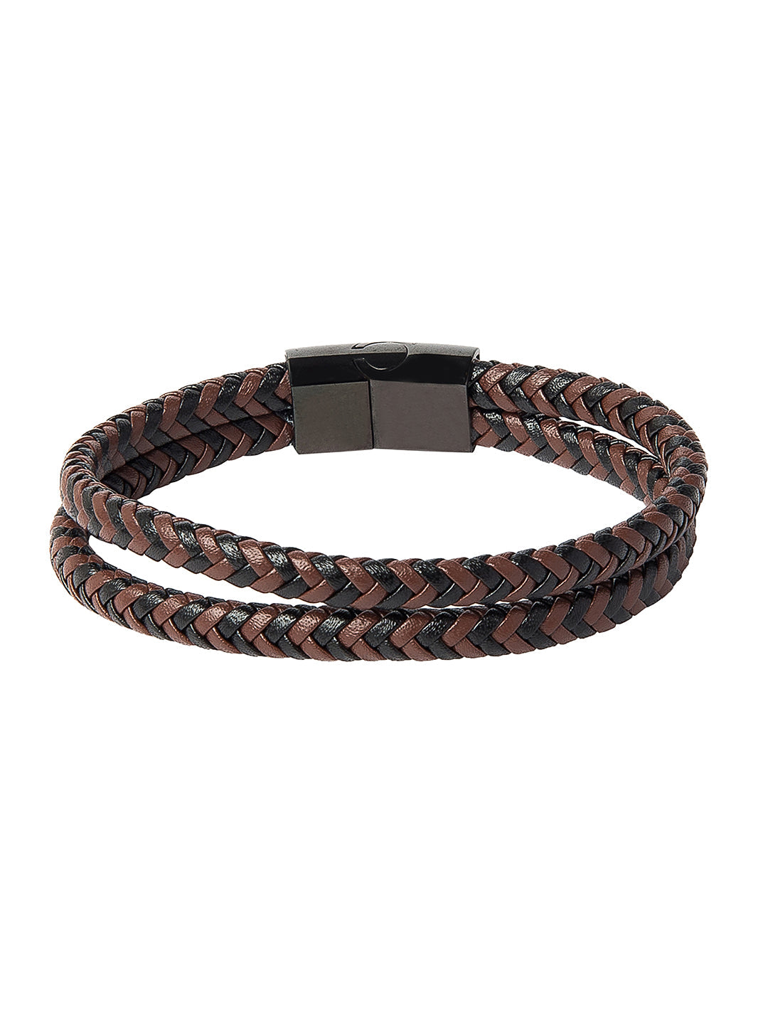 Braided Designer Stainless Steel and Leather Bracelet for Men, Boys Brown (SJ_3351_BR)