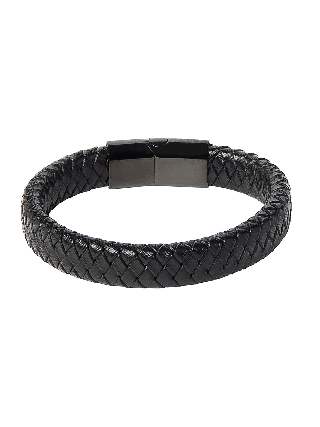 Braided Designer Stainless Steel and Leather Bracelet for Men