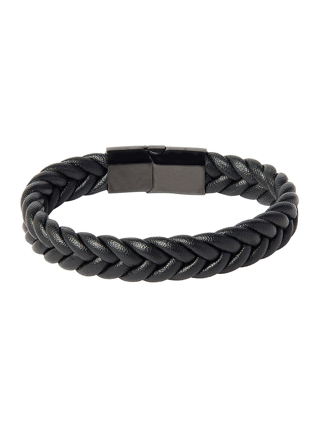 Braided Designer Stainless Steel and Leather Bracelet for Men, Boys Black (SJ_3353)