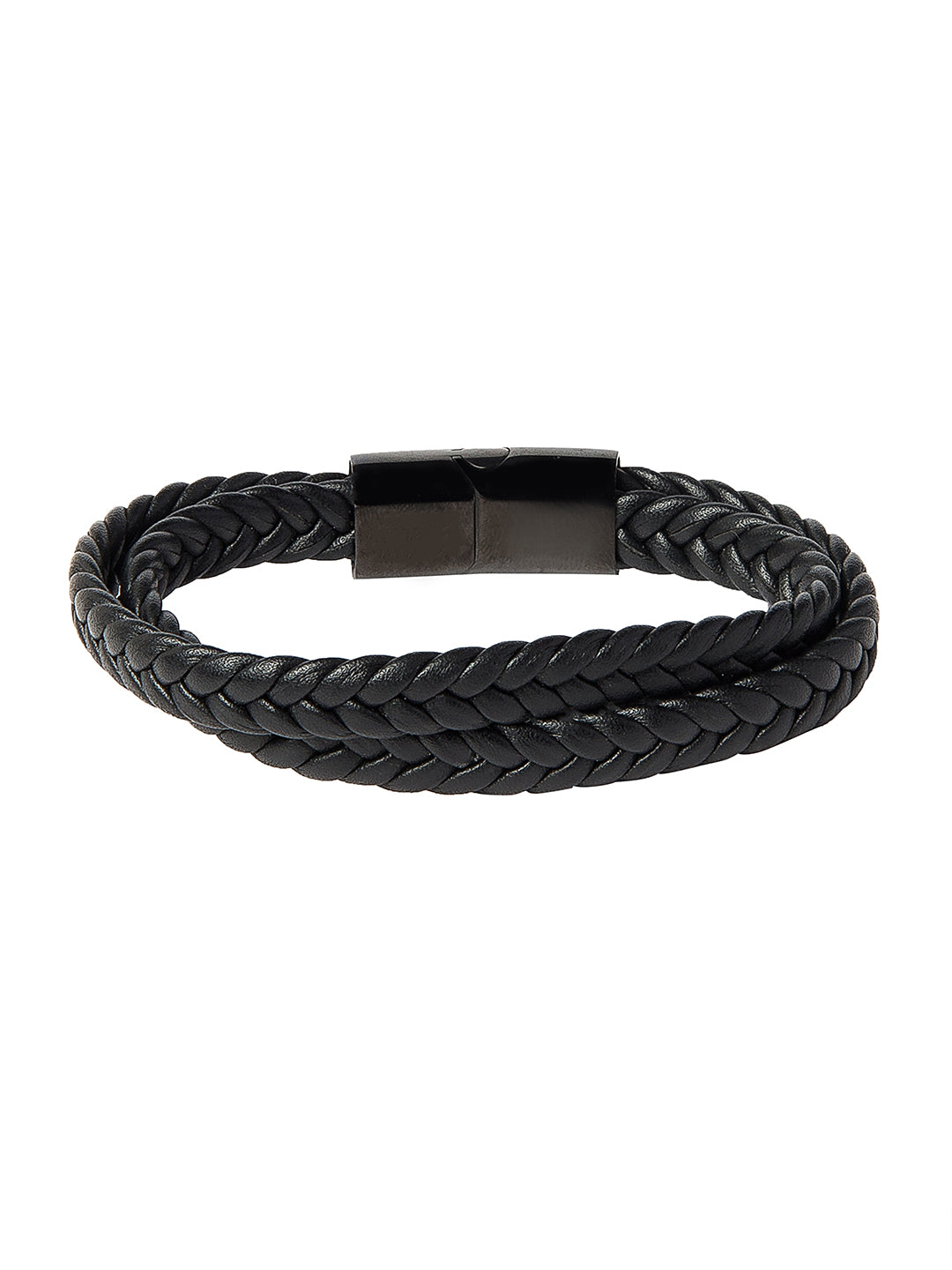 Braided Designer Stainless Steel and Leather Bracelet for Men, Boys Black (SJ_3354)