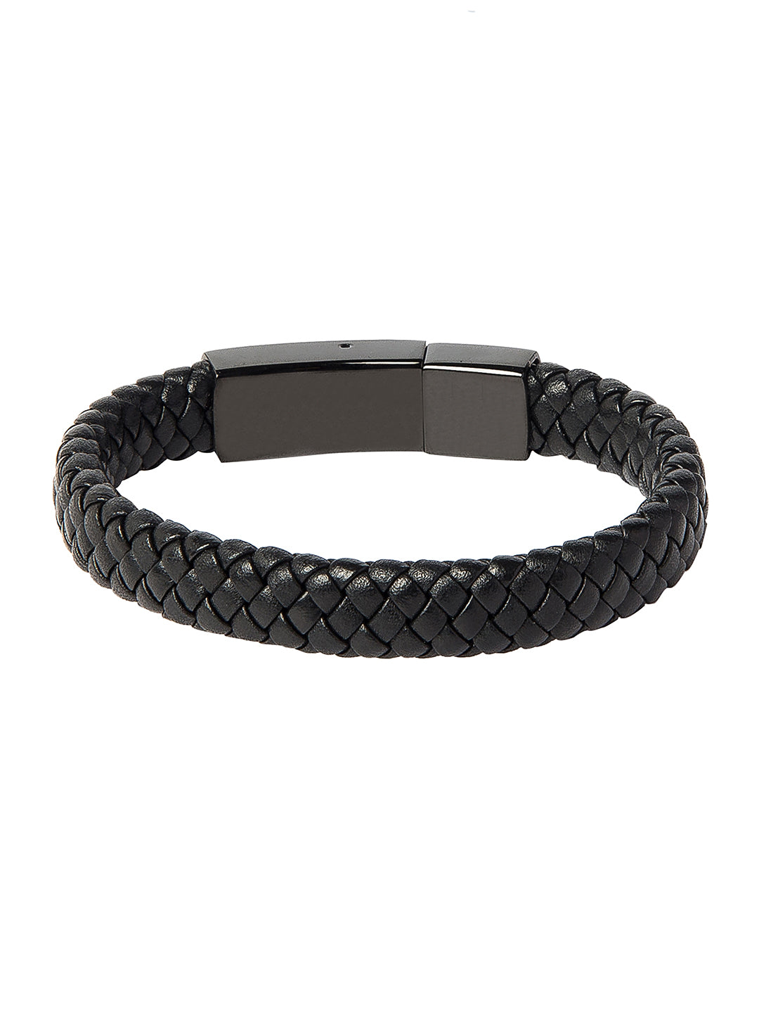 Braided Designer Stainless Steel and Leather Bracelet for Men, Boys Black (SJ_3355)