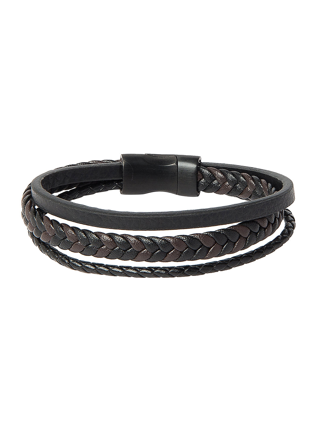 Braided Designer Stainless Steel and Leather Bracelet for Men, Boys and Women Black (SJ_3357)