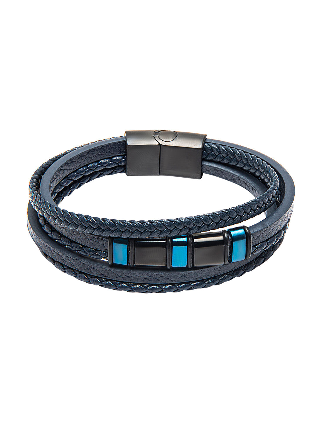Braided Designer Stainless Steel and Leather Bracelet for Men, Boys Blue (SJ_3396_BL)