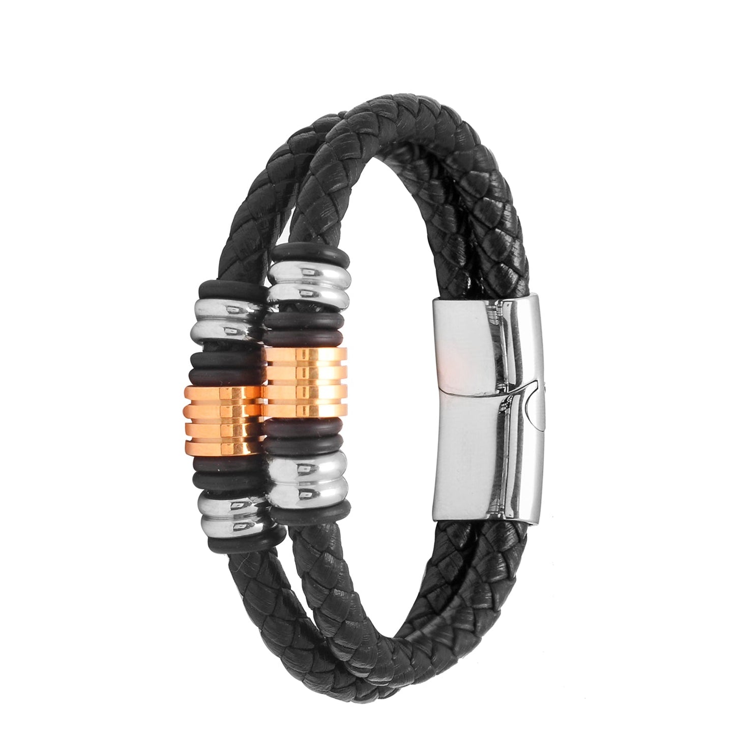 Braided Designer Stainless Steel and Leather Bracelet for Men, Boys and Women Black (SJ_3409)