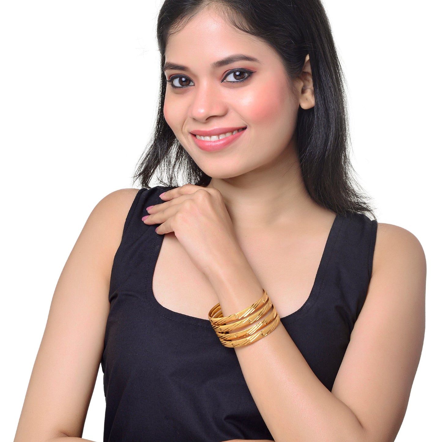 Fashion Gold Plated Traditional Designer Bangles for Women (Pack of 4) SJ_3415