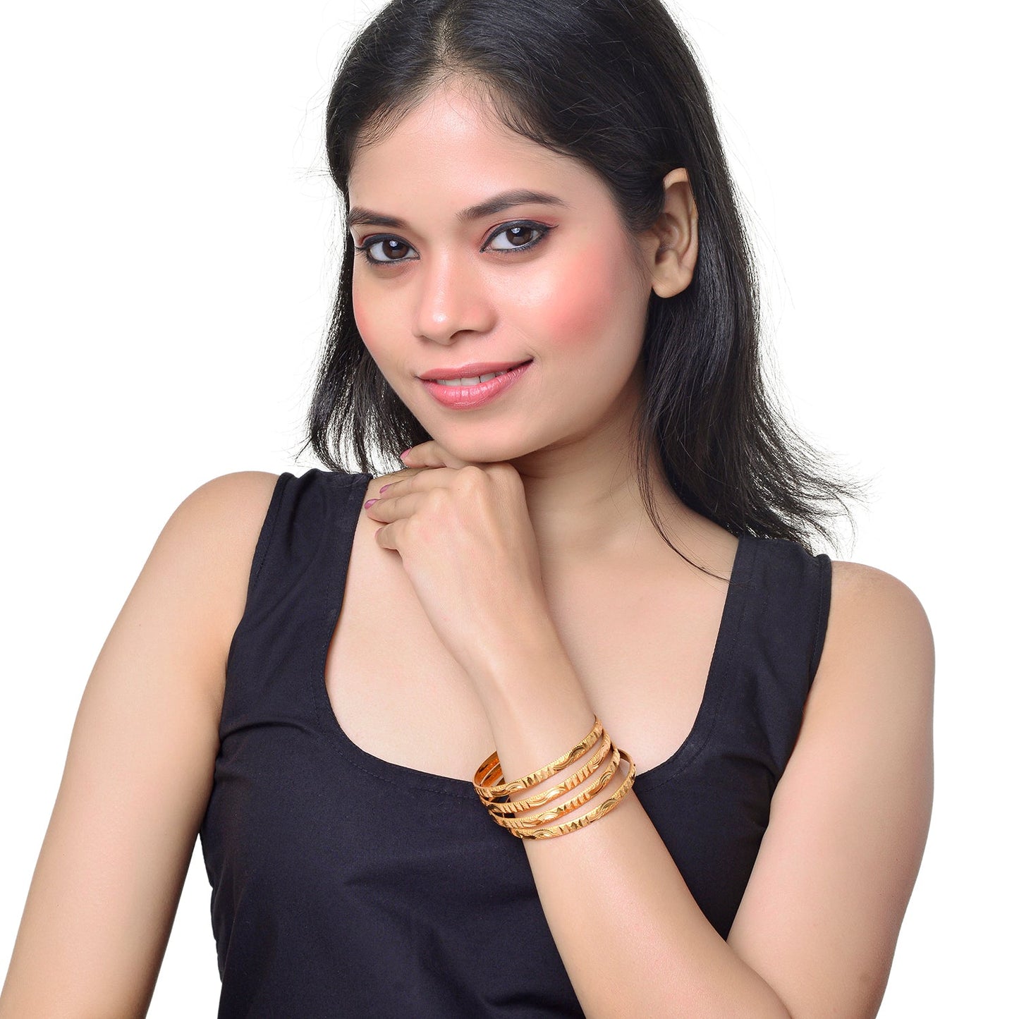Fashion Gold Plated Traditional Designer Bangles for Women (Pack of 4) SJ_3423