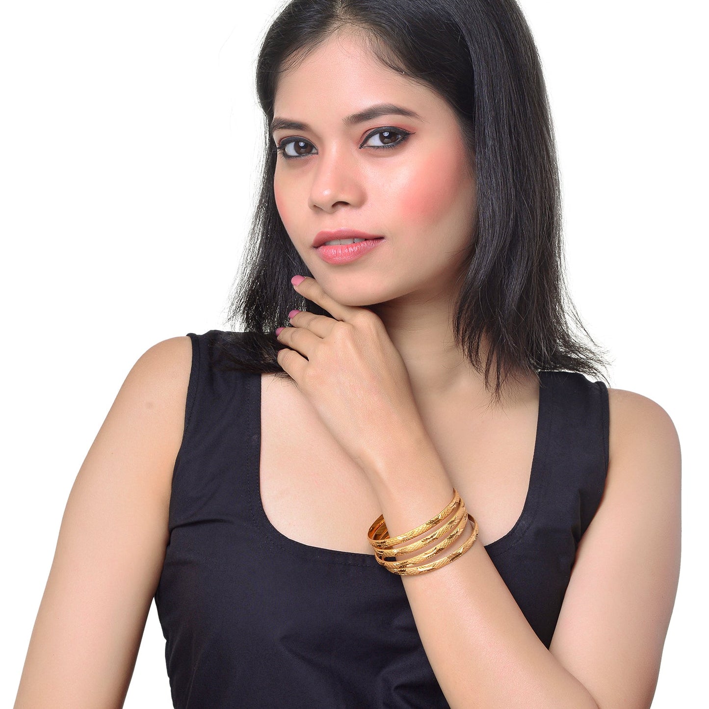 Fashion Gold Plated Traditional Designer Bangles for Women (Pack of 4) SJ_3424