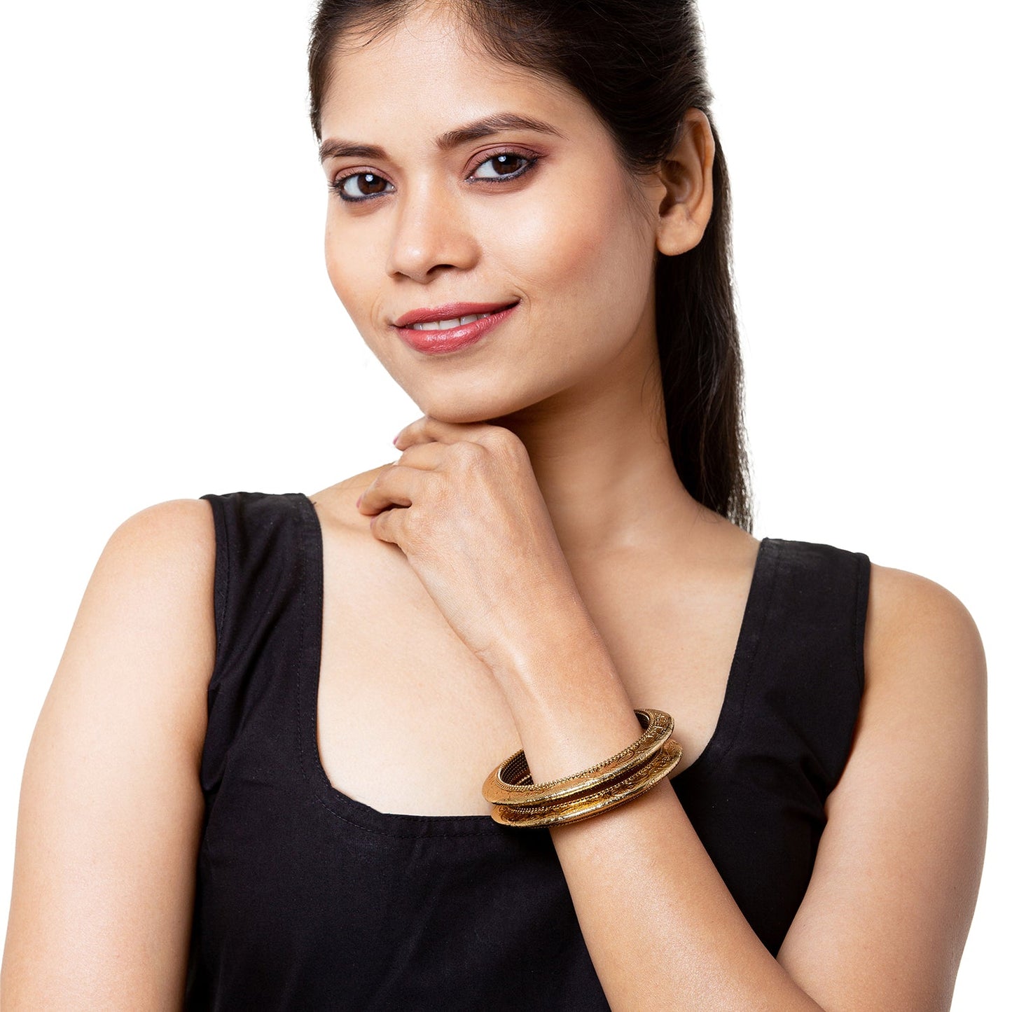 Shining Jewel Casual & Western Style Metal Fashionable Antique Gold Bangles for Girls and Women (Pack of 2) (SJ_3457_2.8_AG)