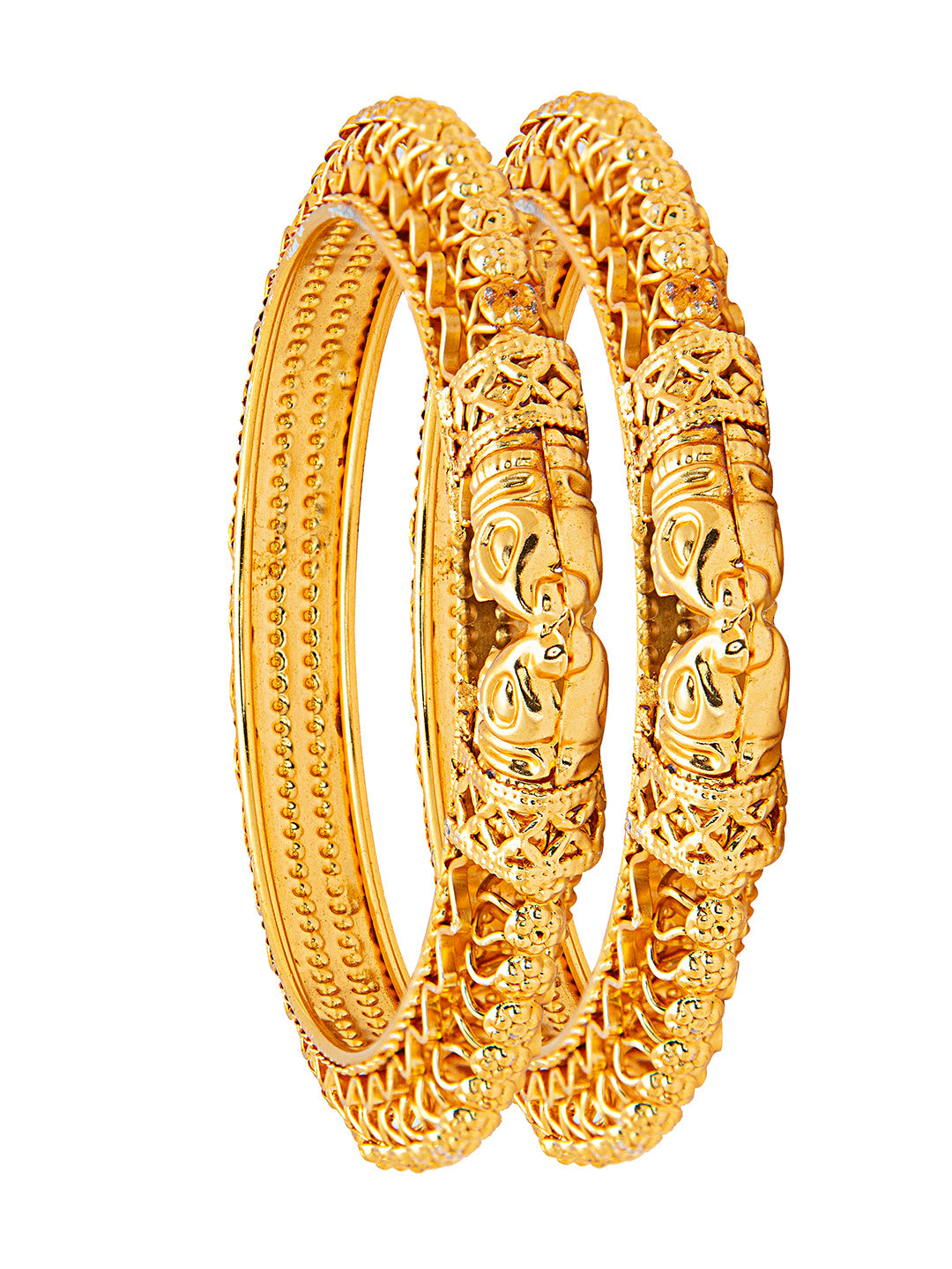 Shining Jewel Gold Plated Crystal Kundan Traditional Kada Bangle Set f
