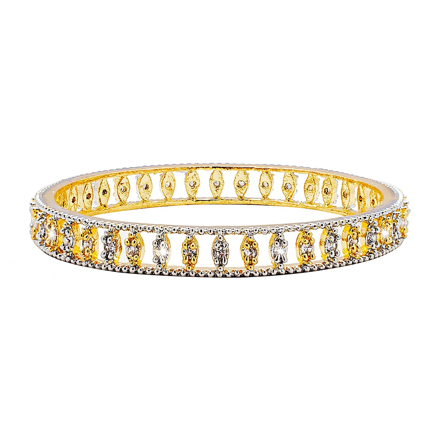 Shining Jewel Two Tone Plated American Diamond CZ Solitaire Bridal Bangles For Women (SJ_3512_2.6)