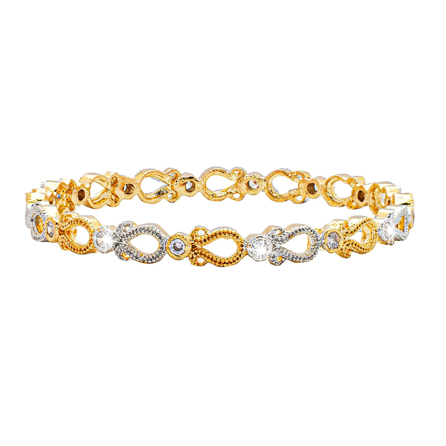 Shining Jewel Two Tone Plated American Diamond CZ Solitaire Bridal Bangles For Women (SJ_3513_2.10)