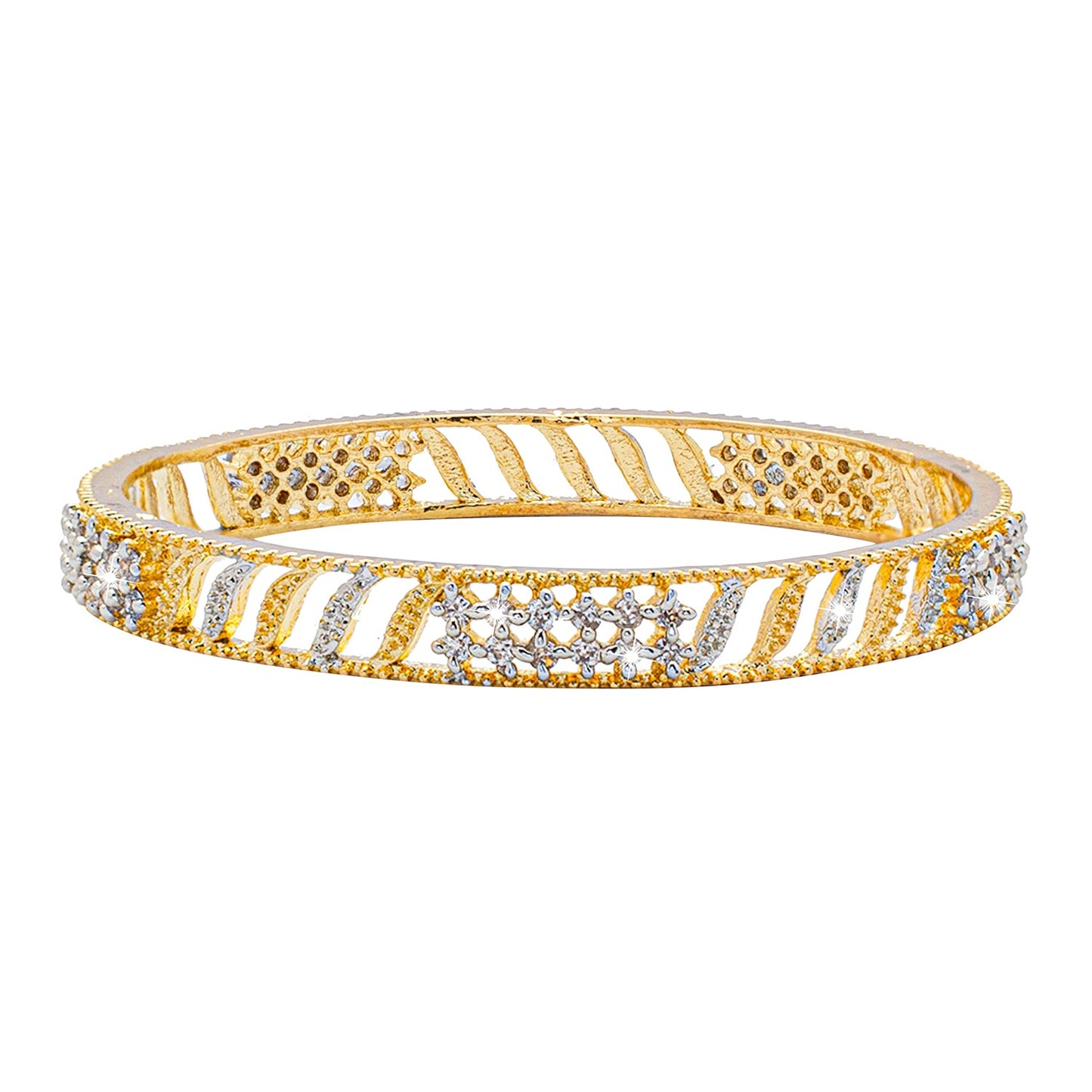 Shining Jewel Two Tone Plated American Diamond CZ Solitaire Bridal Bangles For Women (SJ_3515_2.10)
